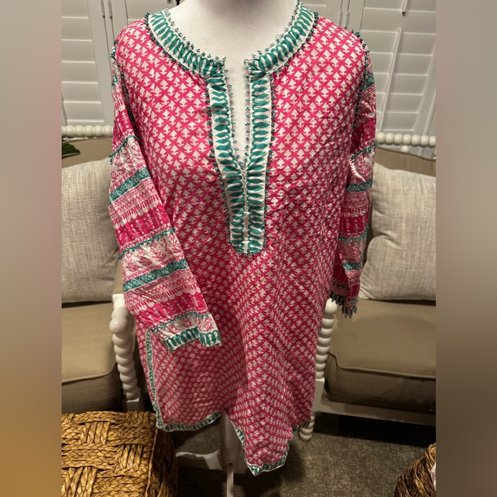 Gretchen Scott Pink and Green Patterned Tunic